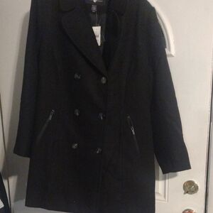 Black Double-Breasted Pea Coat with Wide Lapels